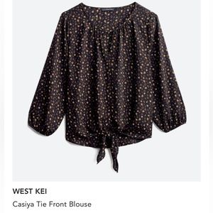 West Kei - Casiya Tie Front Blouse - Size L - Navy/Brown